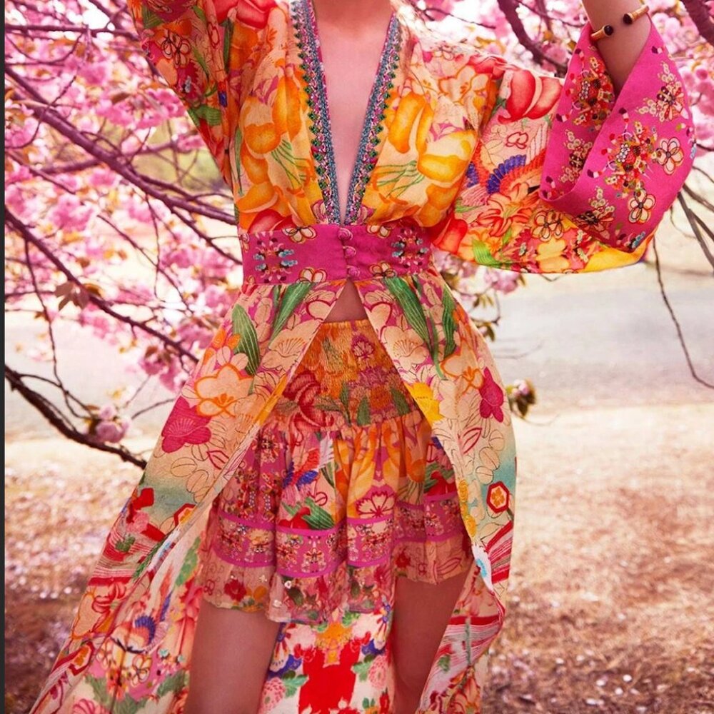 Camilla Franks Kimono Kisses Short Shirred Silk Skirt- Size XS